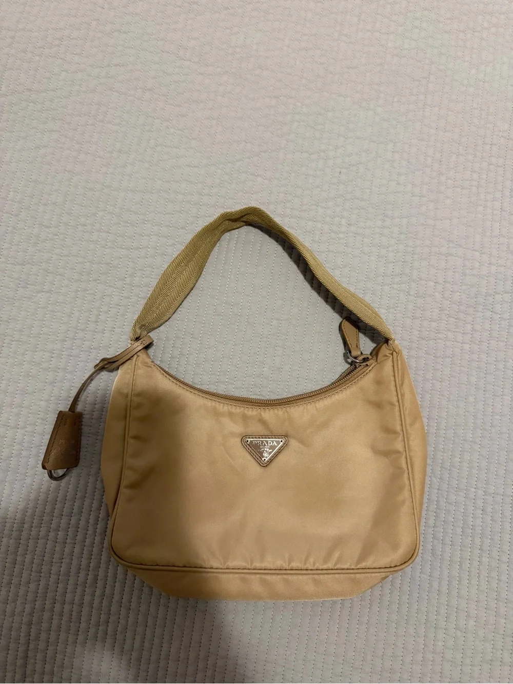 Prada Tan Nylon Shoulder Bag with Triangle Logo